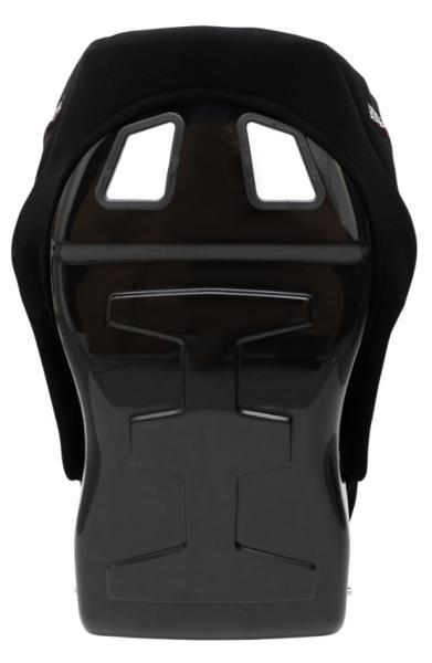 Schwarzer raceparts.cc® Matrix FIA Rennsportsitz mit Kopfstütze, seitlichen Gurtführungen und ergonomisch geformter Rückenlehne.